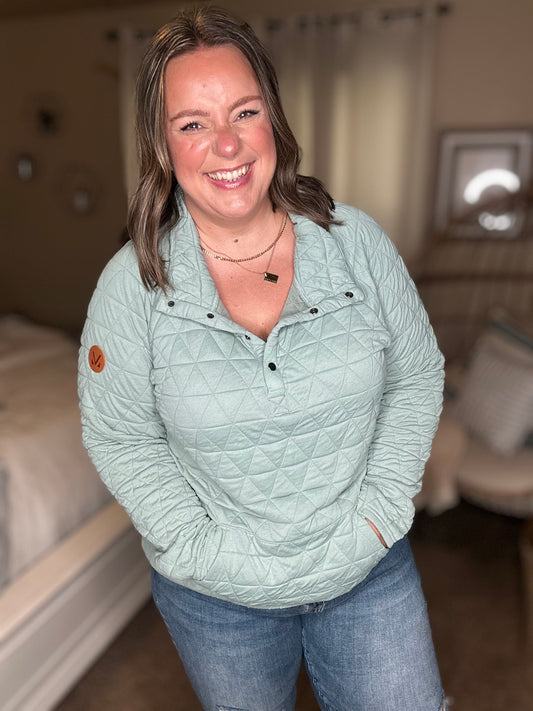 Michelle Mae Geometric Button Snap Pullover - Sage