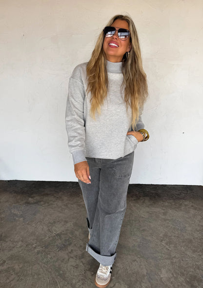SPRING MOCK NECK POCKET PULLOVER