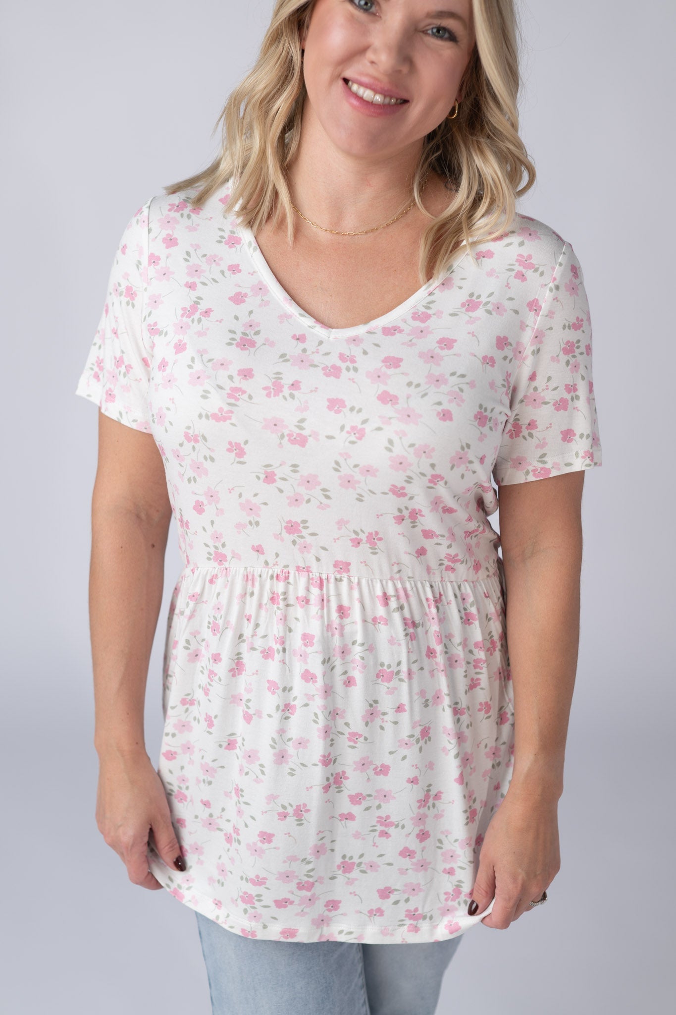 Michelle Mae Sarah Ruffle Short Sleeve - Pretty in Pink Floral