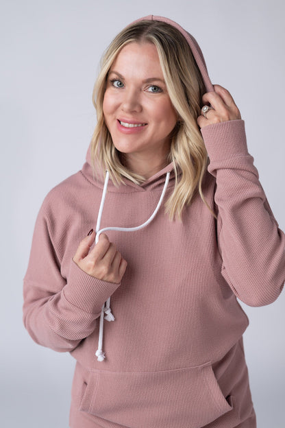 Michelle Mae Kacey Ribbed Hoodie - Rose