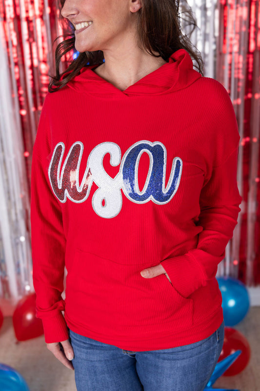 Michelle Mae Corrine Hoodie - Red USA Sequin