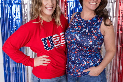 Michelle Mae Corrine Pullover Top - Red USA Flag