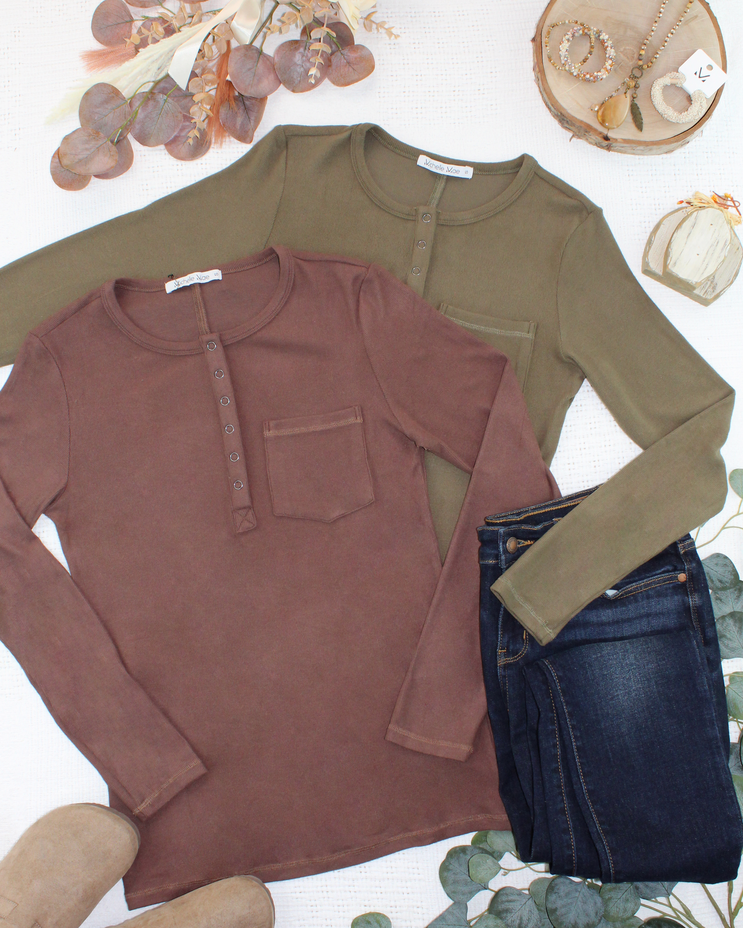 Michelle Mae Georgia Long Sleeve Top - Brown