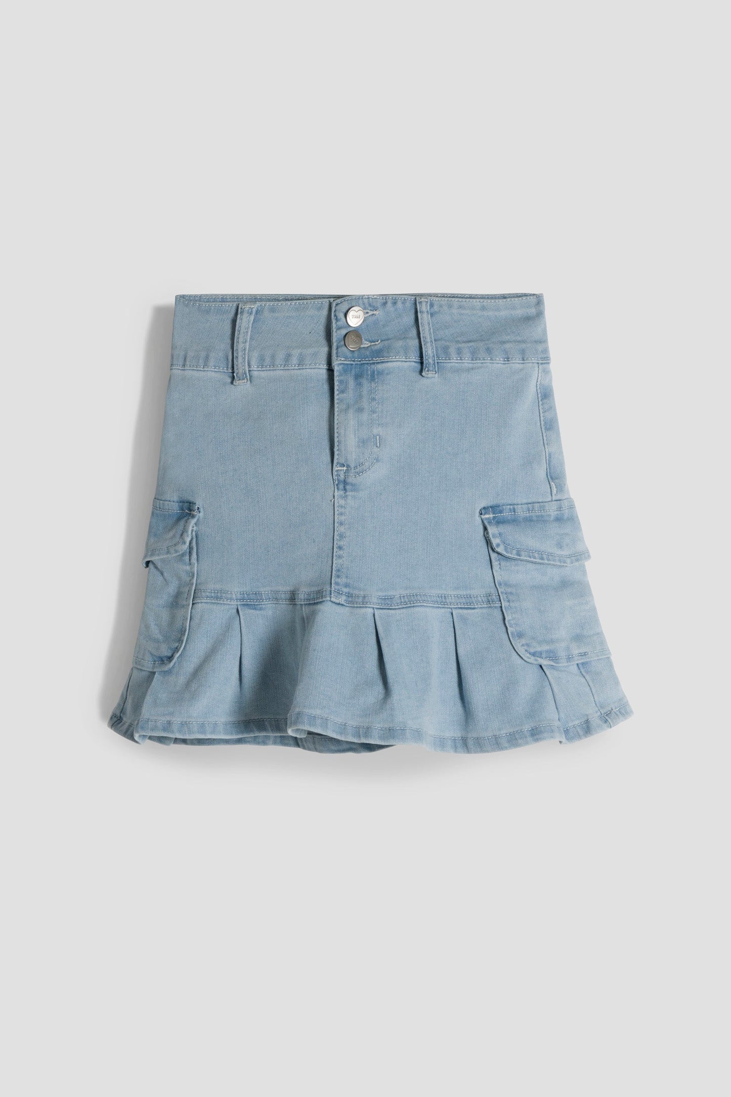 Girls Cargo Pleated Denim Mini Skirt