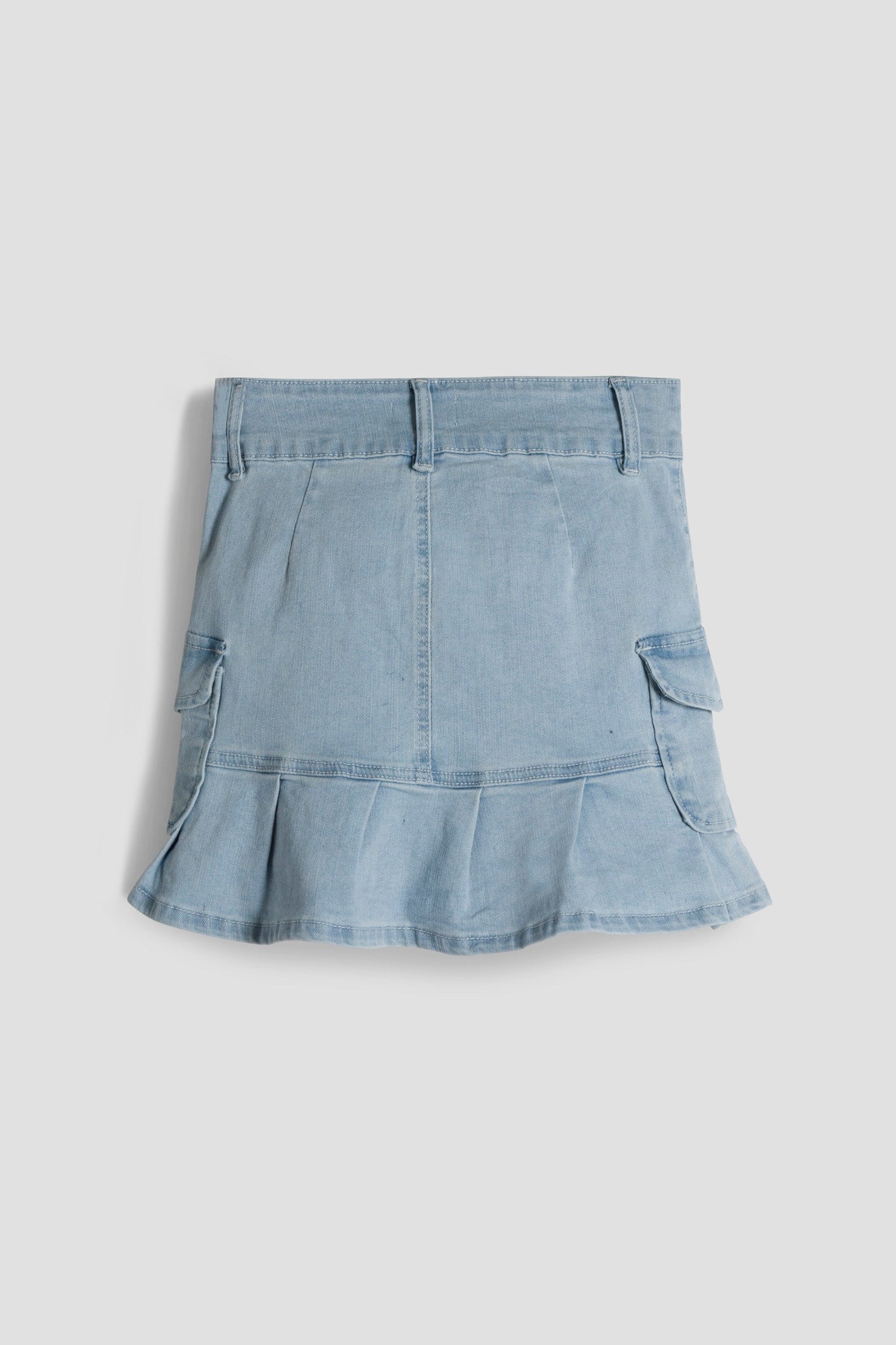 Girls Cargo Pleated Denim Mini Skirt