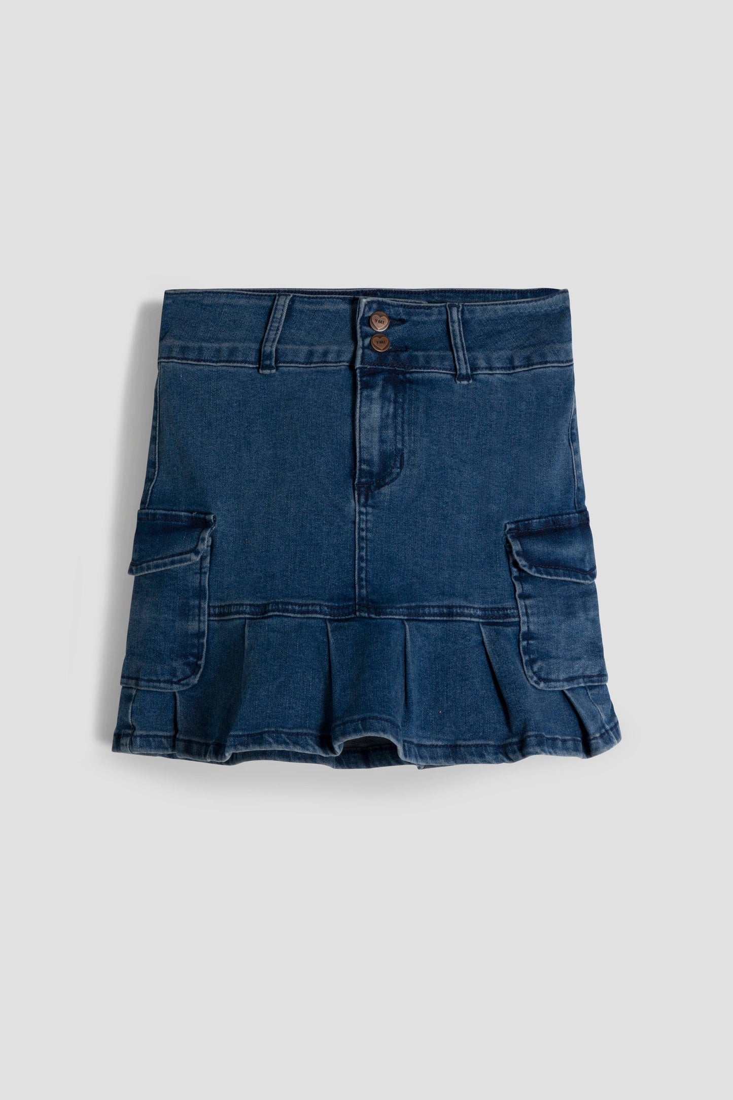 Girls Cargo Pleated Denim Mini Skirt