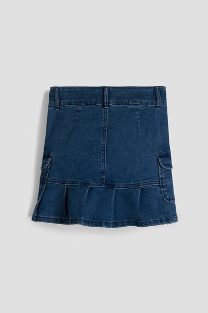 Girls Cargo Pleated Denim Mini Skirt