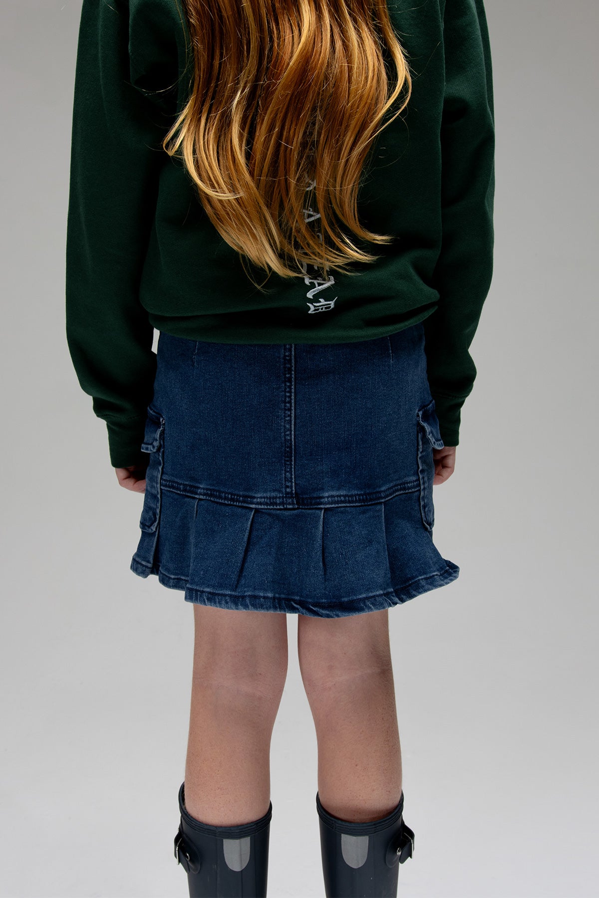 Girls Cargo Pleated Denim Mini Skirt