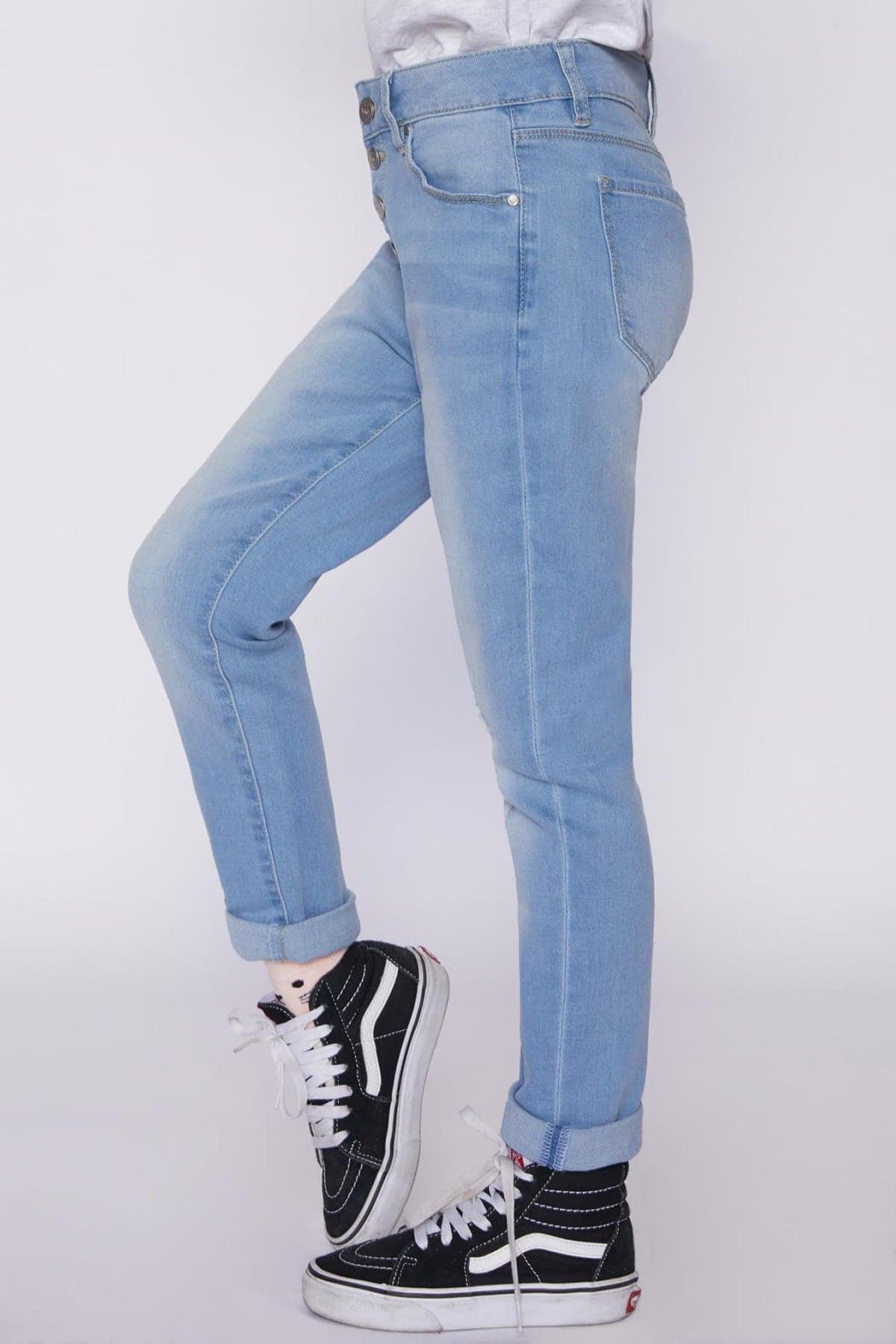 Girls Exposed Button High Waist Ankle Jeans