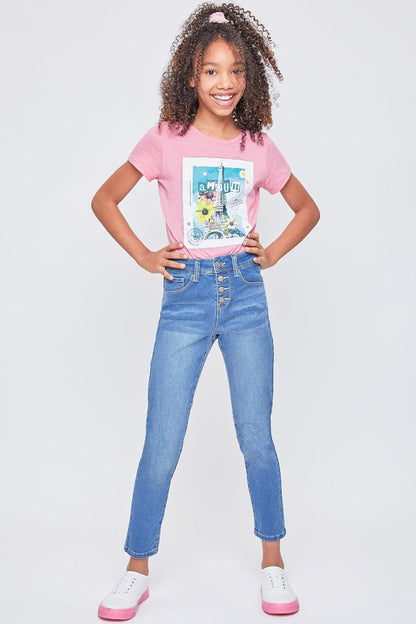 Girls Exposed Buttons High Rise Skinny Jean