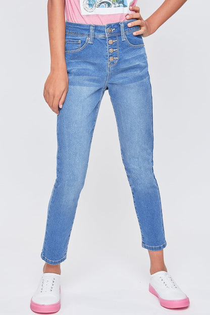 Girls Exposed Buttons High Rise Skinny Jean