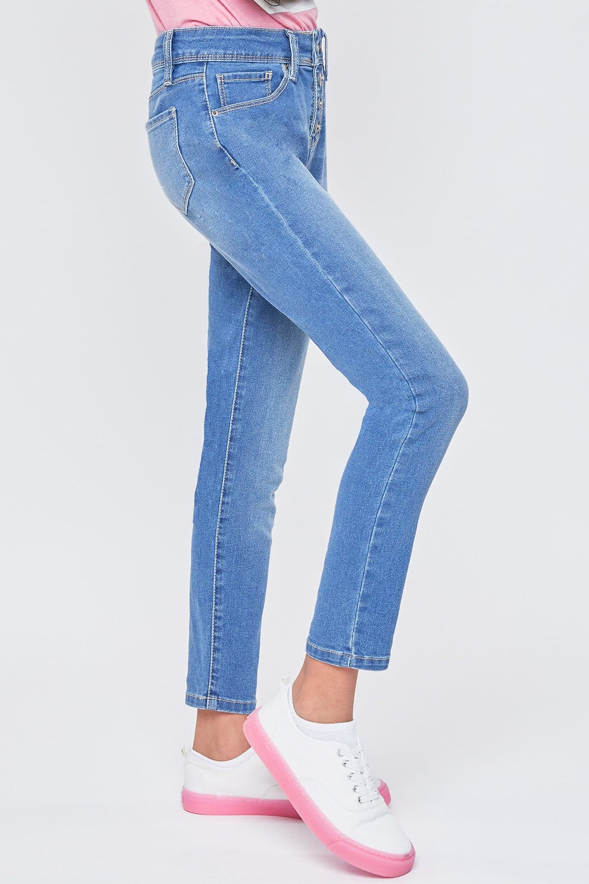 Girls Exposed Buttons High Rise Skinny Jean