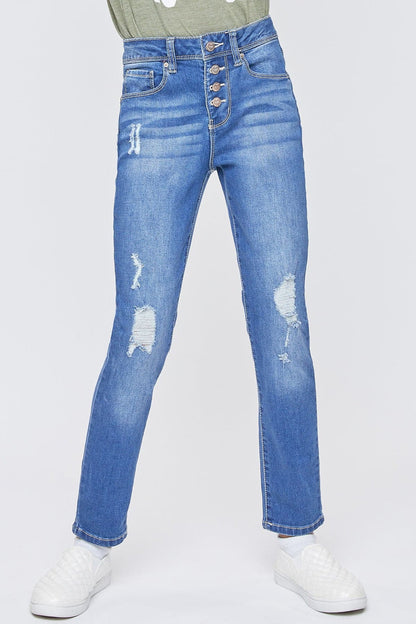 Girls Exposed Buttons High Rise Skinny Jean