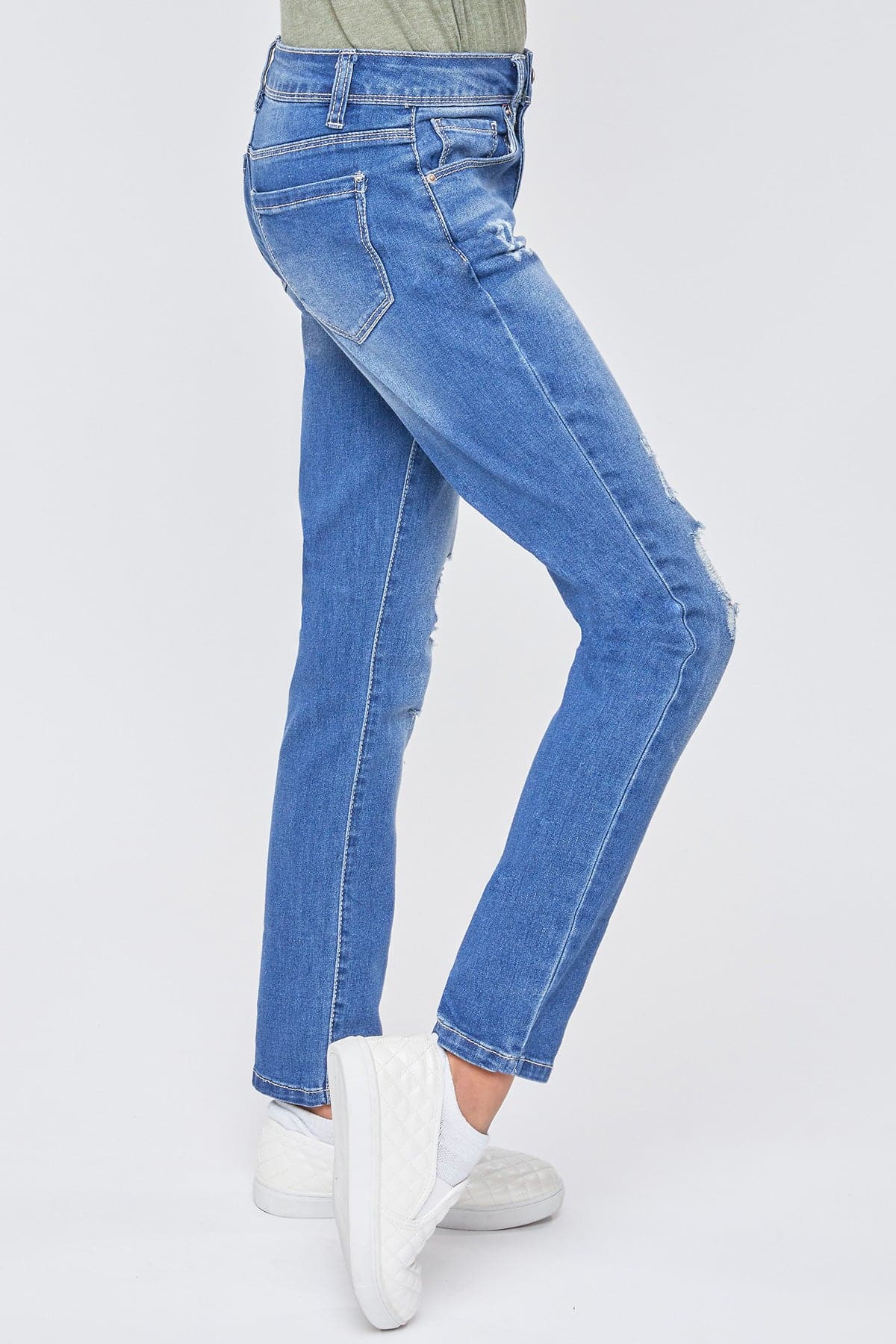 Girls Exposed Buttons High Rise Skinny Jean