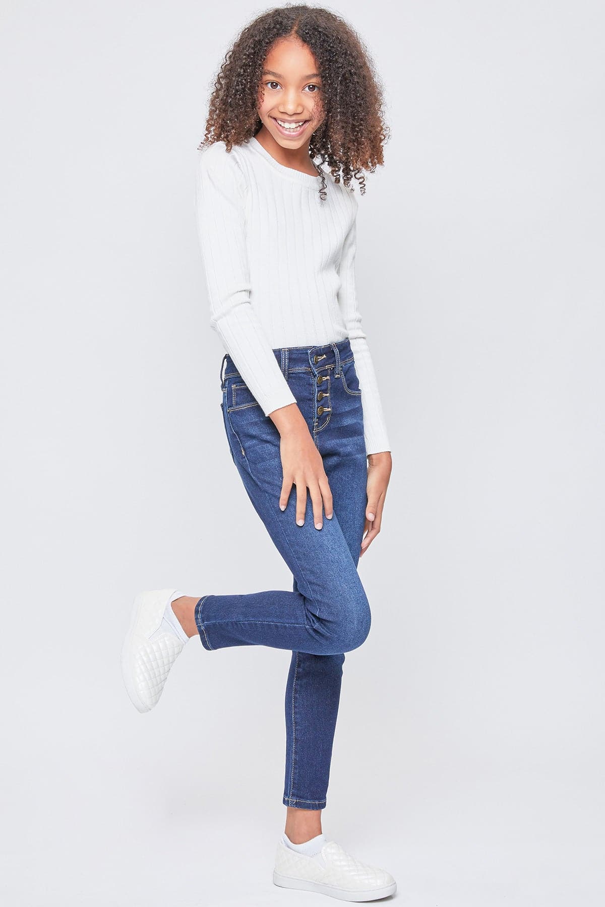 Girls Exposed Buttons High Rise Skinny Jean