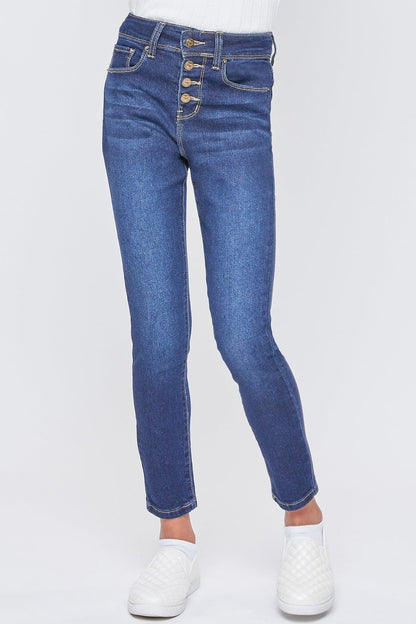 Girls Exposed Buttons High Rise Skinny Jean