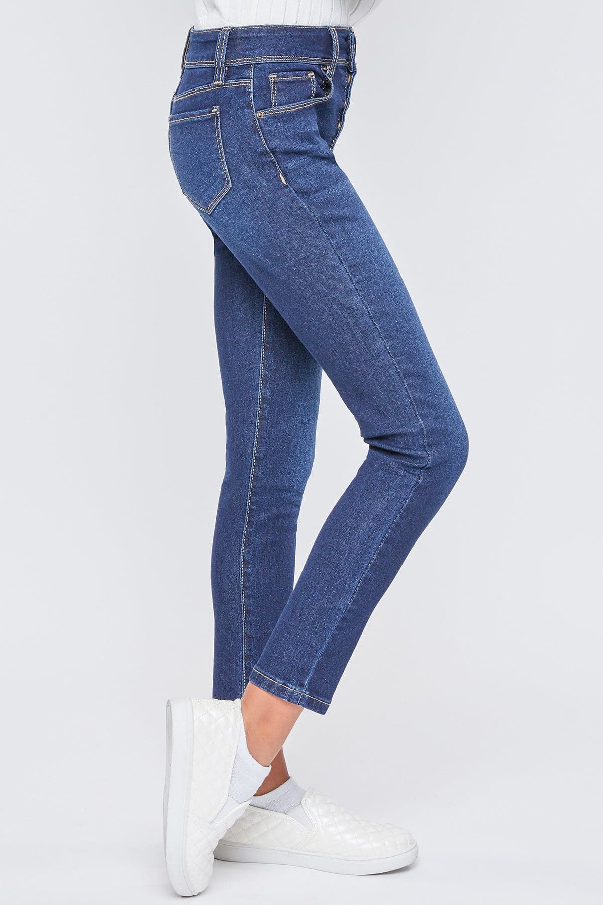 Girls Exposed Buttons High Rise Skinny Jean