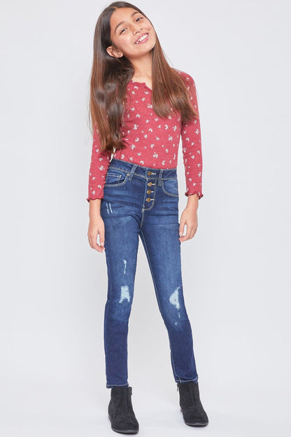 Girls Exposed Buttons High Rise Skinny Jean