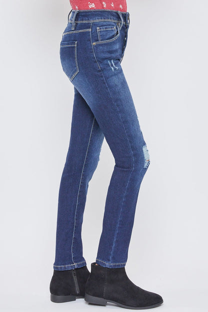 Girls Exposed Buttons High Rise Skinny Jean