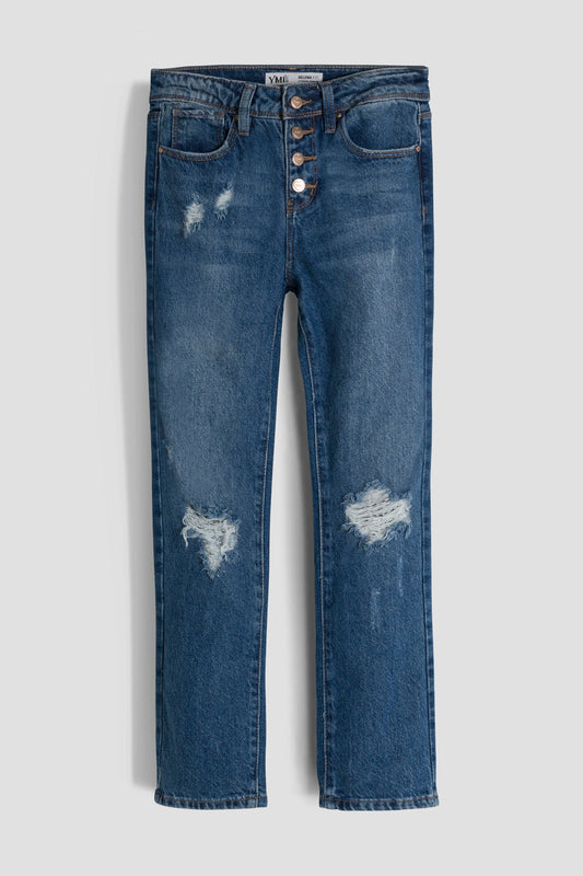 Girls Selena Dream Button Fly Straight Leg Hybrid Jeans