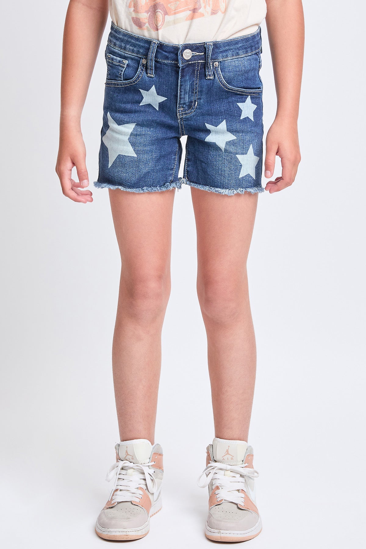 Girls Star Print Fray Hem Shorts