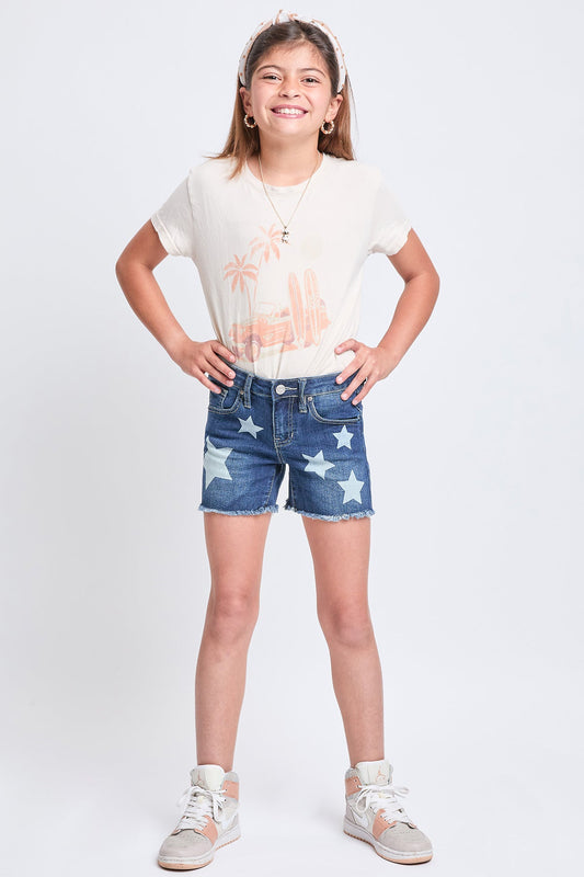 Girls Star Print Fray Hem Shorts