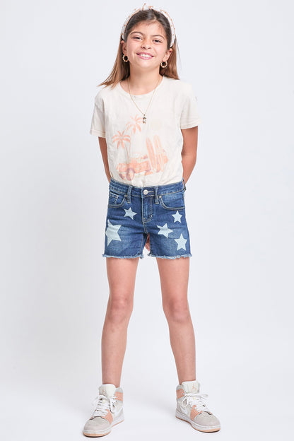 Girls Star Print Fray Hem Shorts