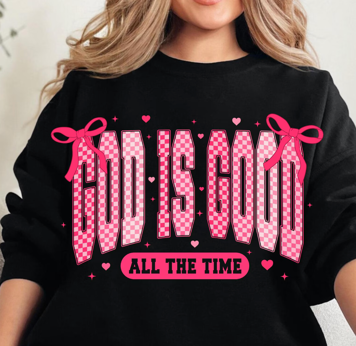 God is Good Pink Bows Graphic Tee and Sweatshirt