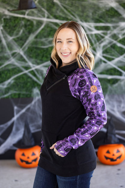Michelle Mae Zoey ZipCowl Sweatshirt - I Put A Spell On You and Black