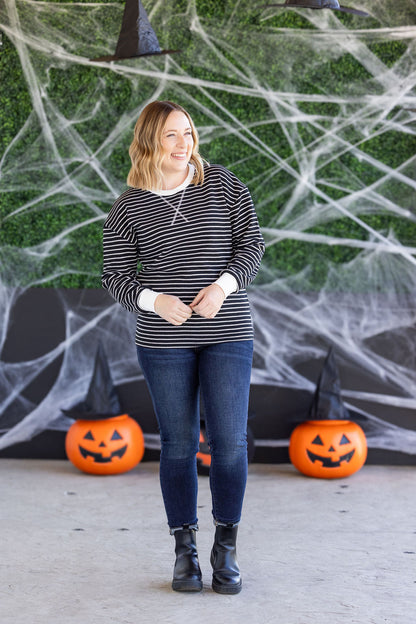 Michelle Mae Lola Striped Thermal Top - Black