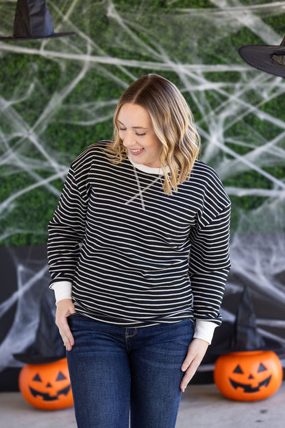Michelle Mae Lola Striped Thermal Top - Black