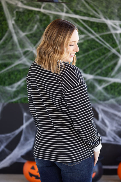 Michelle Mae Lola Striped Thermal Top - Black