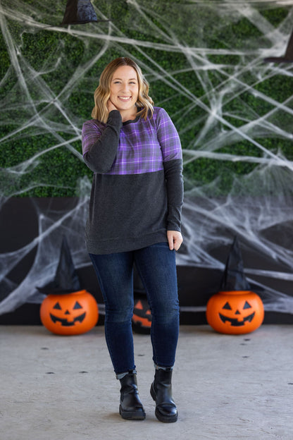 Michelle Mae Natalie Pullover - Purple Plaid and Charcoal