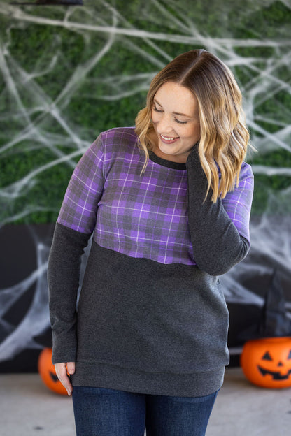 Michelle Mae Natalie Pullover - Purple Plaid and Charcoal