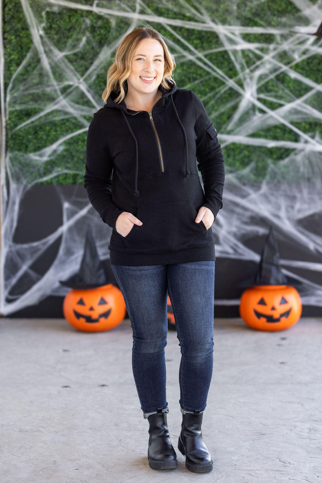 Michelle Mae Pixie Pocket Halfzip Hoodie - Black