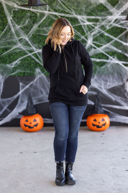 Michelle Mae Pixie Pocket Halfzip Hoodie - Black