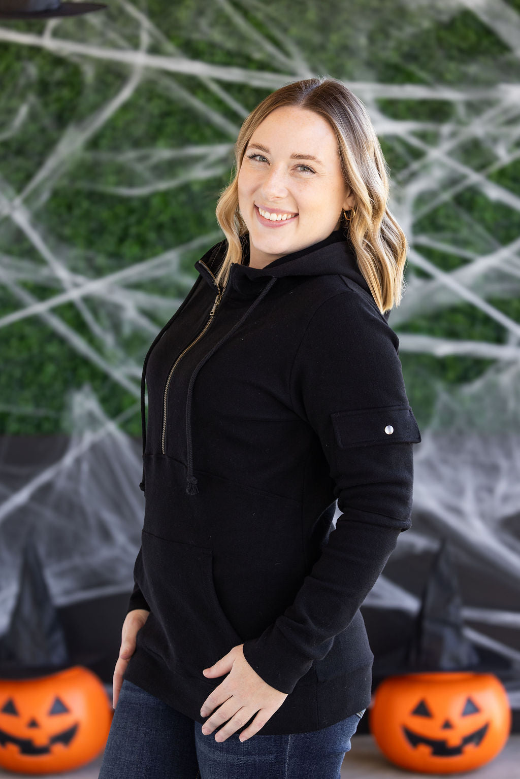 Michelle Mae Pixie Pocket Halfzip Hoodie - Black