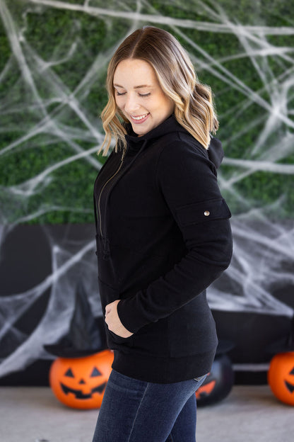 Michelle Mae Pixie Pocket Halfzip Hoodie - Black
