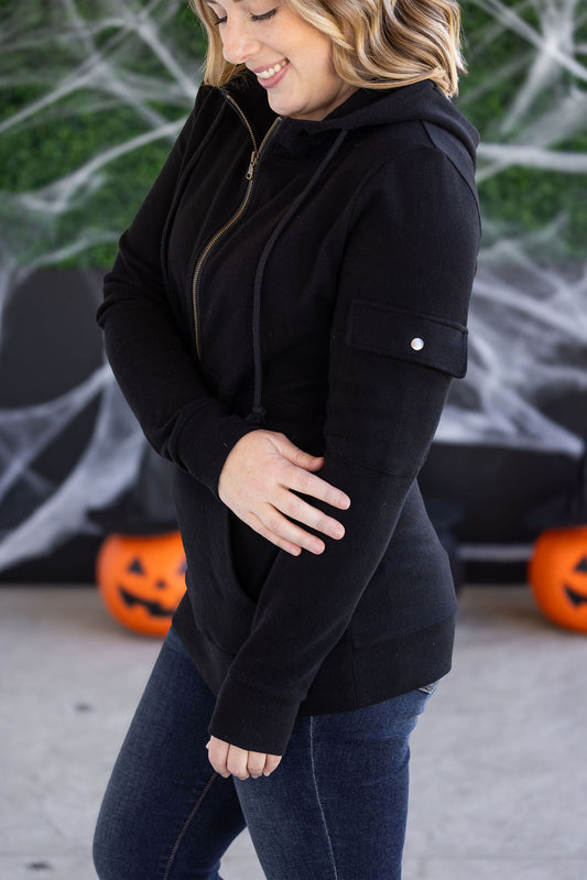 Michelle Mae Pixie Pocket Halfzip Hoodie - Black
