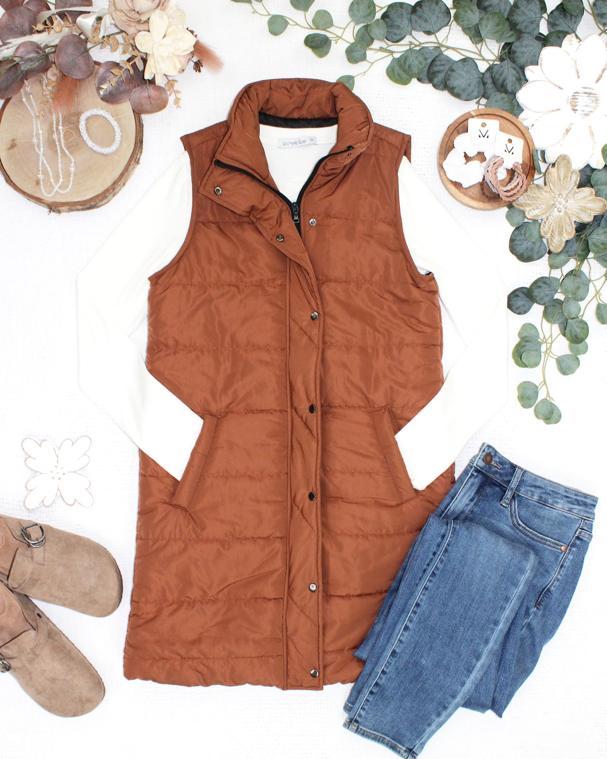 Michelle Mae  Harlow Long Vest - Cinnamon