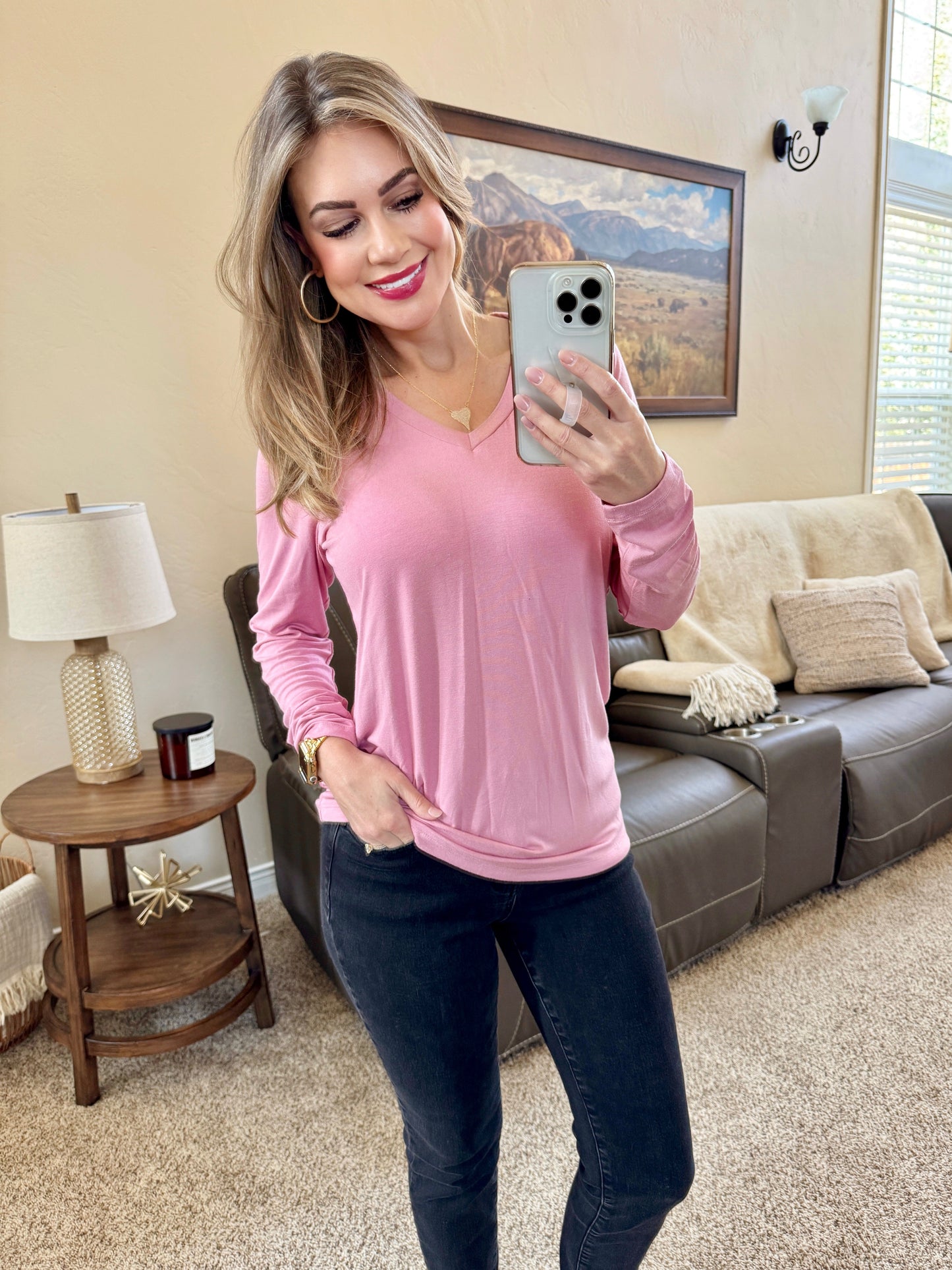 Michelle Mae Larissa Long Sleeve Top - Rose