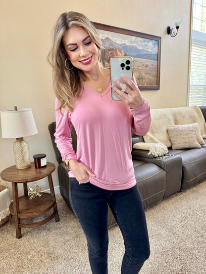 Michelle Mae Larissa Long Sleeve Top - Rose
