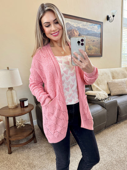 Michelle Mae Open Knit Cardigan - Rose