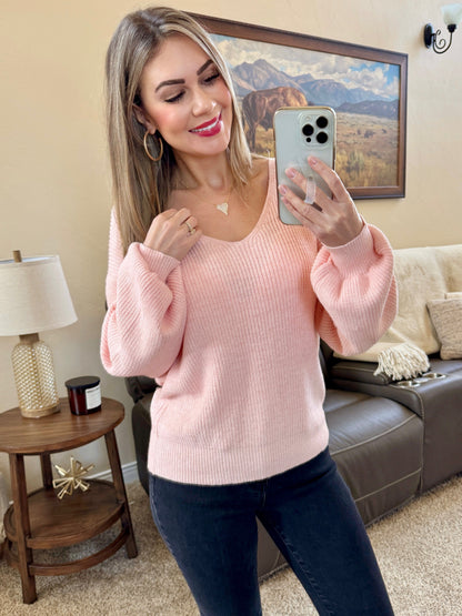 Michelle Mae Bethany Bow Knit Sweater - Light Pink