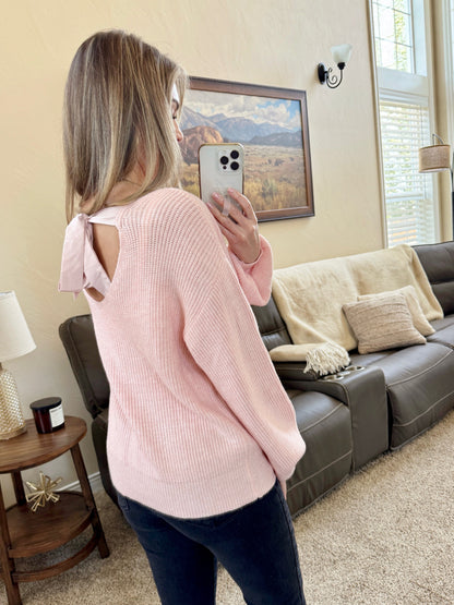 Michelle Mae Bethany Bow Knit Sweater - Light Pink