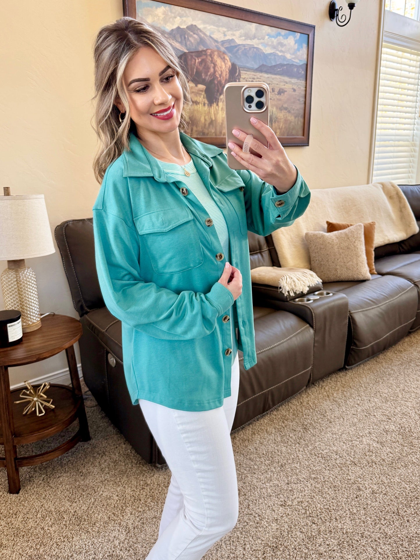 Michelle Mae Brenna Button Down Top - Teal