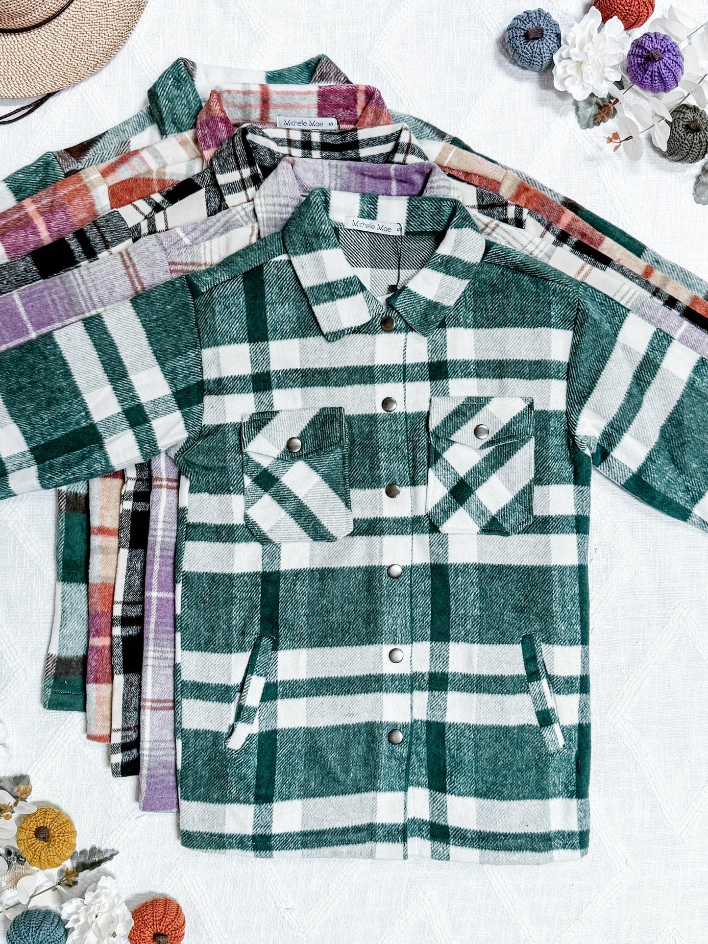 Michelle Mae Norah Plaid Shacket - Ivory and Black
