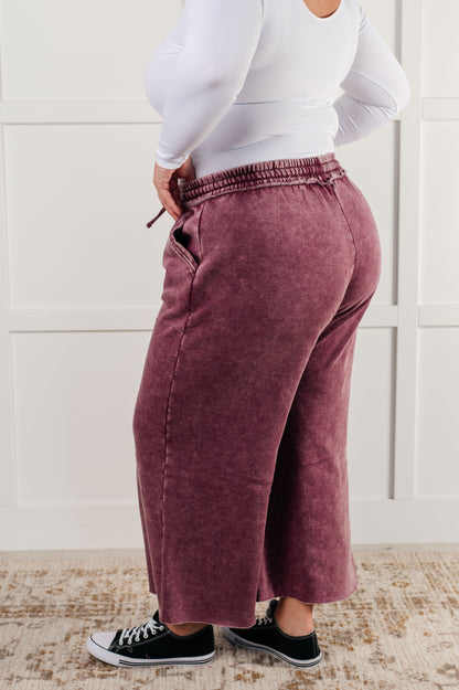 In or Out Wide Leg Cropped Pants in Eggplant