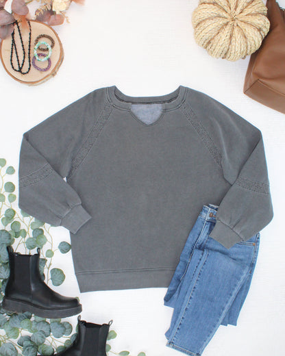 Michelle Mae Lace Accent Vintage Wash Pullover - Black