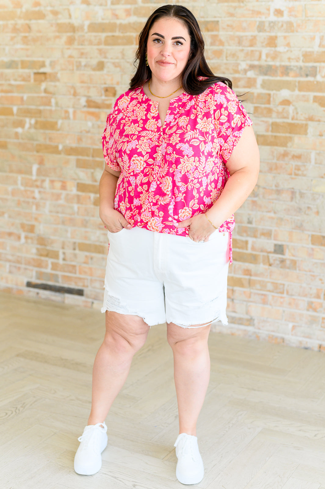 Lizzy Cap Sleeve Top in Pink and Peach Floral